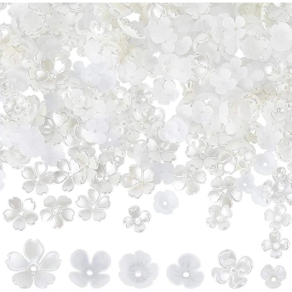 1 Box 600Pcs White Flower Bead Clear Flower Spacer Beads Plastic Tulip Flowers Lily Petal Bead Caps Acrylic Floral End Caps Loose Beads Assortments for Jewelry Making Supplies DIY Bracelets