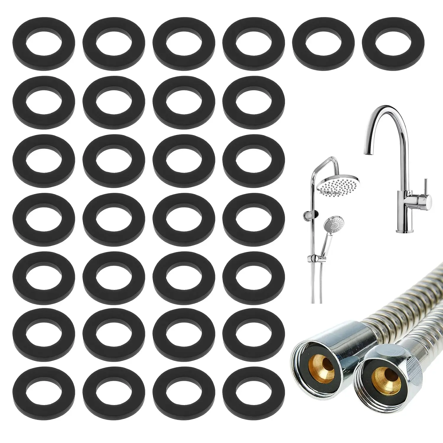 30 Pack Shower Hose Washers, 1/2 Inch Rubber Washers Seals Shower  Washer Hose Washer Seal Tap Sealing Rings for Showers  and Hosees Connecting(Black)