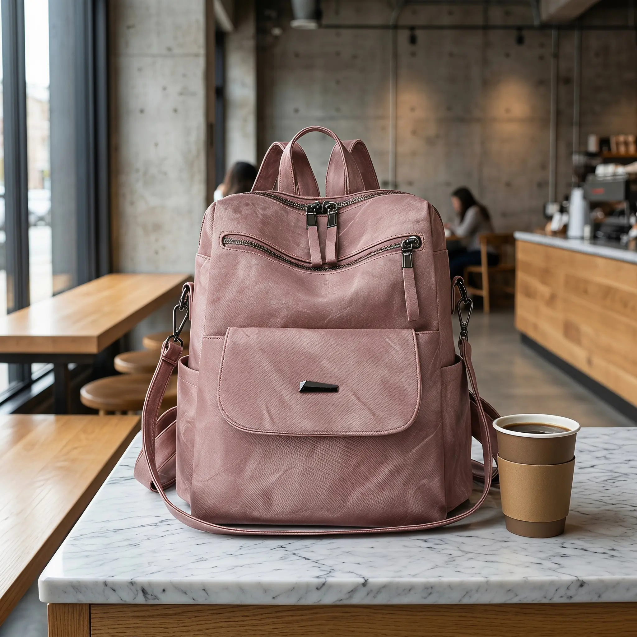 Korean Style Large Capacity Backpack For Women PU Leather Everyday Essential Flap Closure Nylon Lining Gender Neutral Daily Wear Black Pink Gray Caramel Blue Khaki Coffee Yellow Brown Two Tone travelessentials