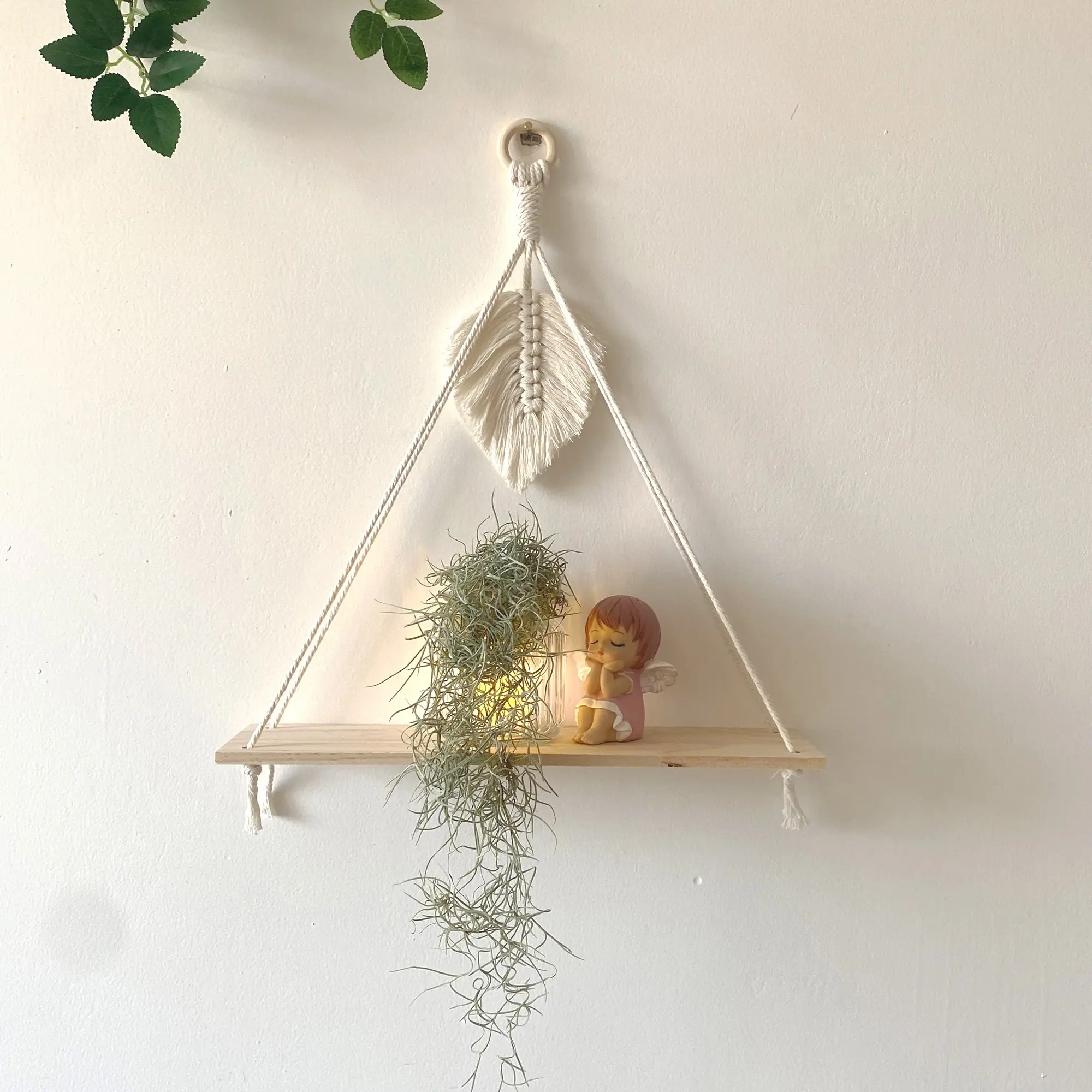 Macrame Wall Hanging Bohemian Style, Handwoven Fiber Art Shelf Organizer, Decorative Wall Storage Rug, No Plant Included