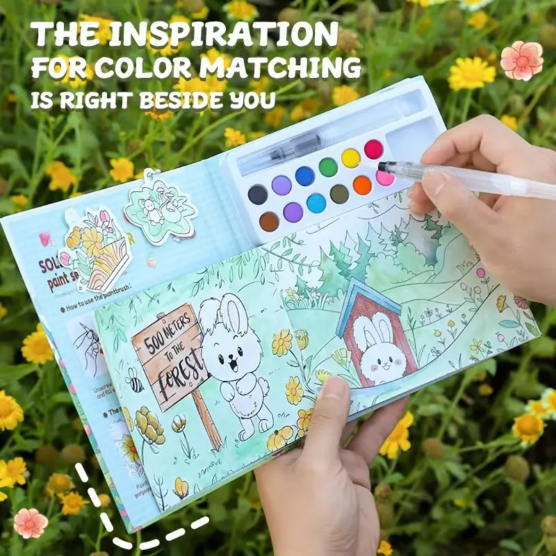 Portable Watercolor Paint Coloring Book Set with Water Pen, Kids Graffiti Drawing Art Toys, Kindergarten Gifts, Creative Fun for Children