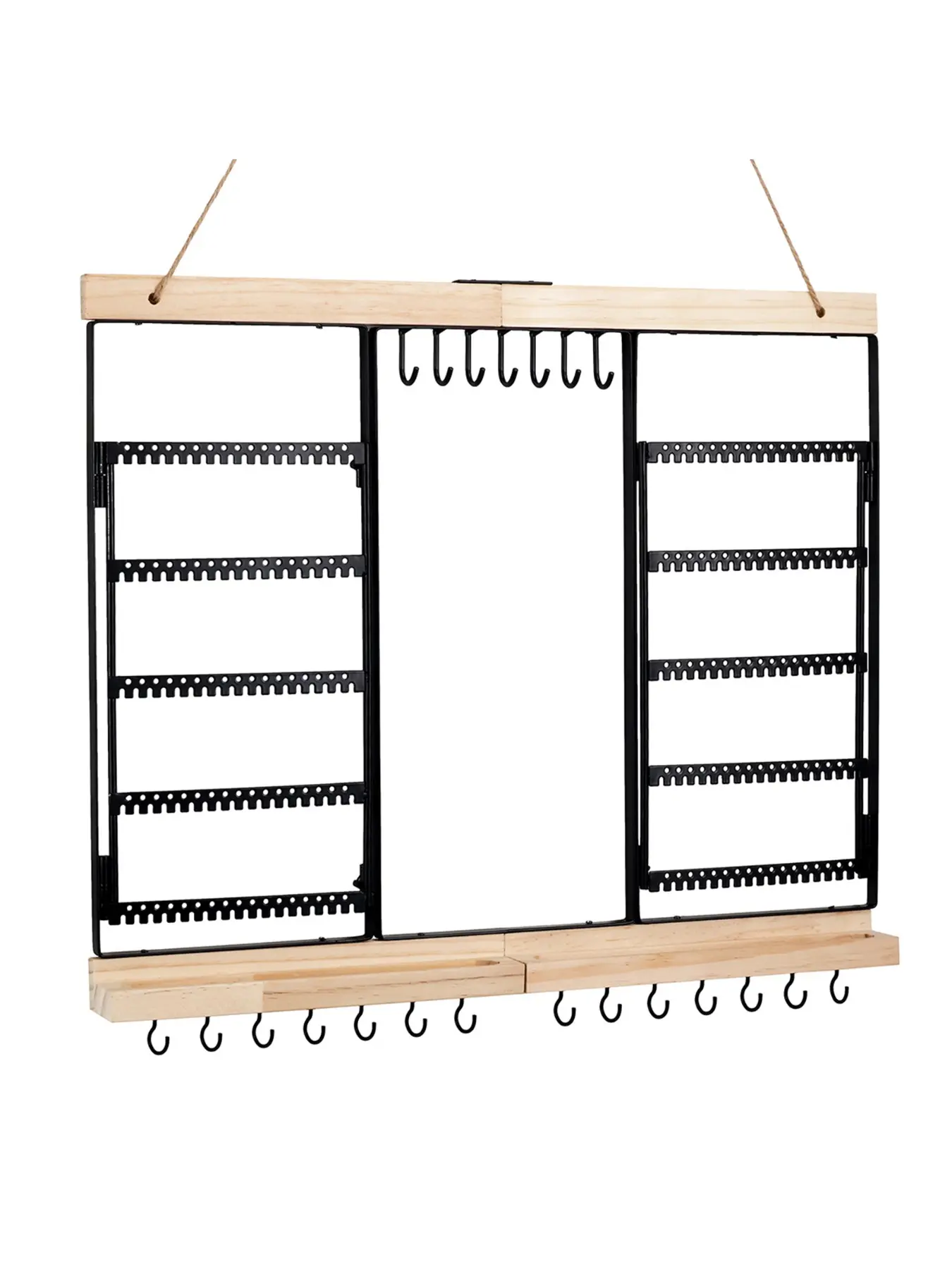 Large Wall Mounted Jewelry Organizer with Wooden Frame, Hanging Earring Display Rack, Storage Holder for Necklaces Bracelets Rings, Space Saving