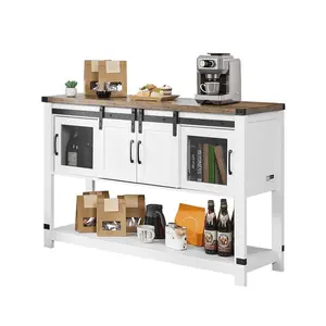 VEVOR Coffee Bar Cabinet, 47.3x 15.7x 32.7 in Farmhouse Coffee Bar Cabinet with 4-Tier Storage, Coffee Bar Table with Barn Doors, Farmhouse Sideboard Buffet Cabinet for Living Room, Entryway