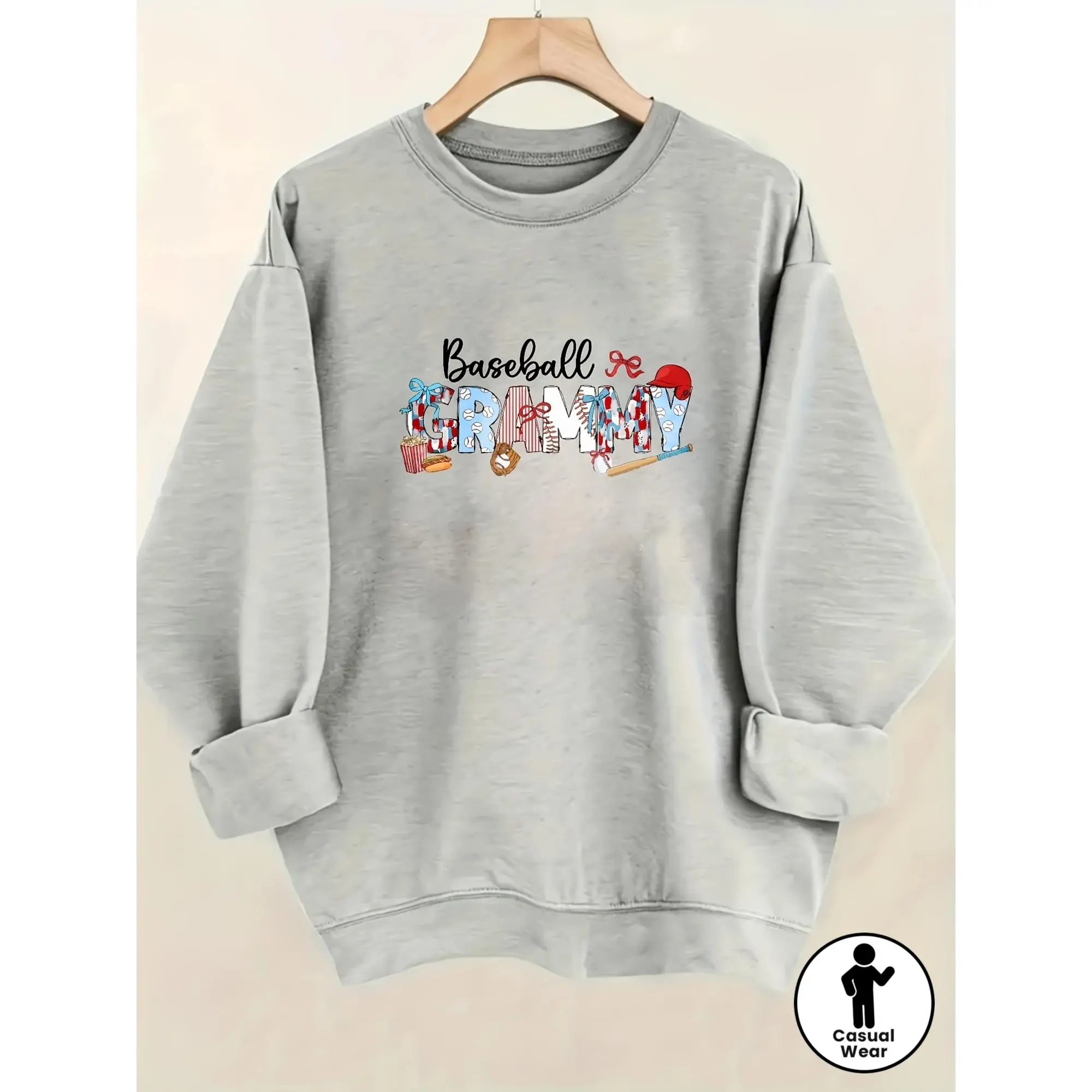 Casual Crewneck Sweatshirt Featuring a Baseball Alphabet Color Block Design - Perfect for Everyday Use And Fall/Winter Fashion for Women