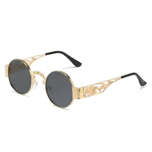 Vintage Steampunk Glasses for Men Women, Gold Metal Frame Ornate Temples Non Prescription Eyewear for Formal Casual Office Themed Events