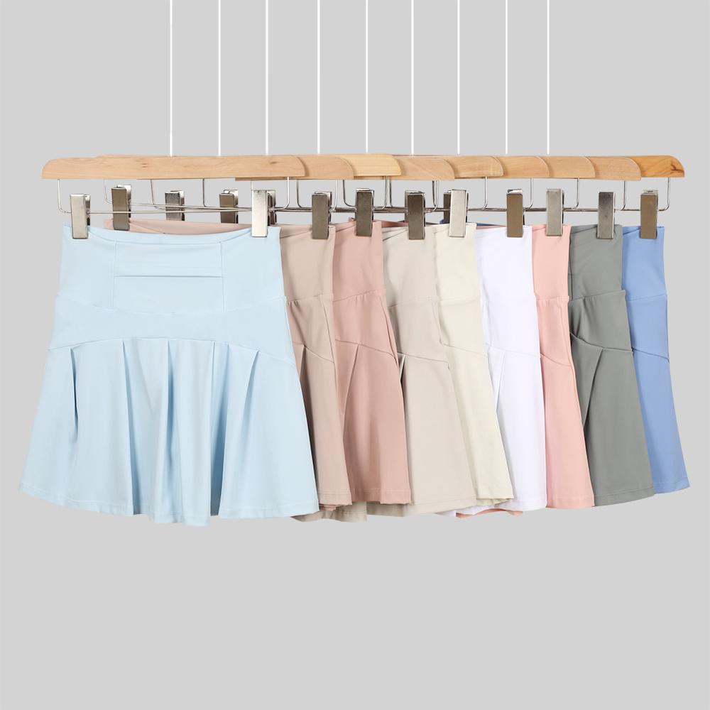 LULU Women's Solid-Color High-Waisted Yoga Skirt, Casual Slim-Fit Yoga Skirt, Spring/Summer Workout Wear, Includes Anti-Slip Underpants