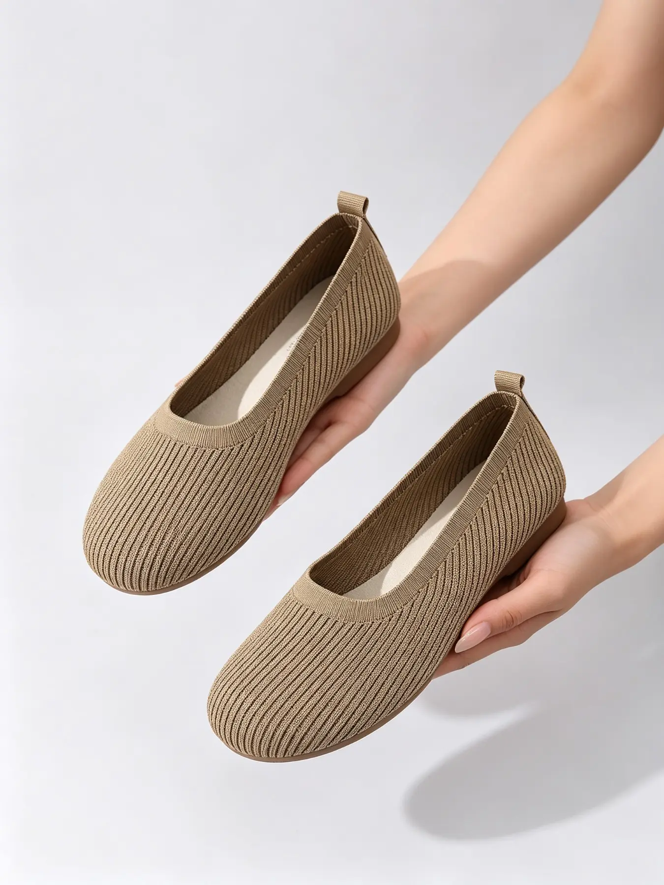 Women's Striped Knit Flat Shoes, Breathable Fabric Insole, Non-Slip Rubber Sole, Elastic Comfort, Casual Daily Wear, Slip-On Design