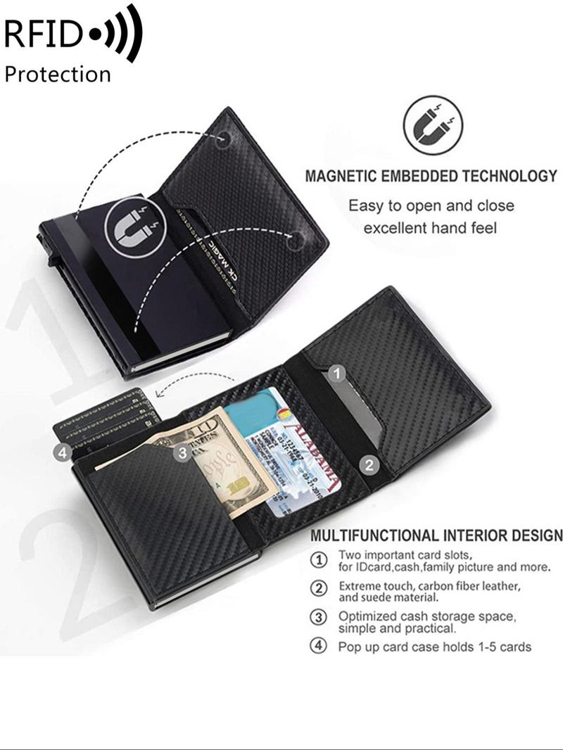Men's Carbon Fiber Pattern RFID Blocking Card Holder, Slim Smart Wallet with ID Card Slot, Compact Stylish Credit Card Holder
