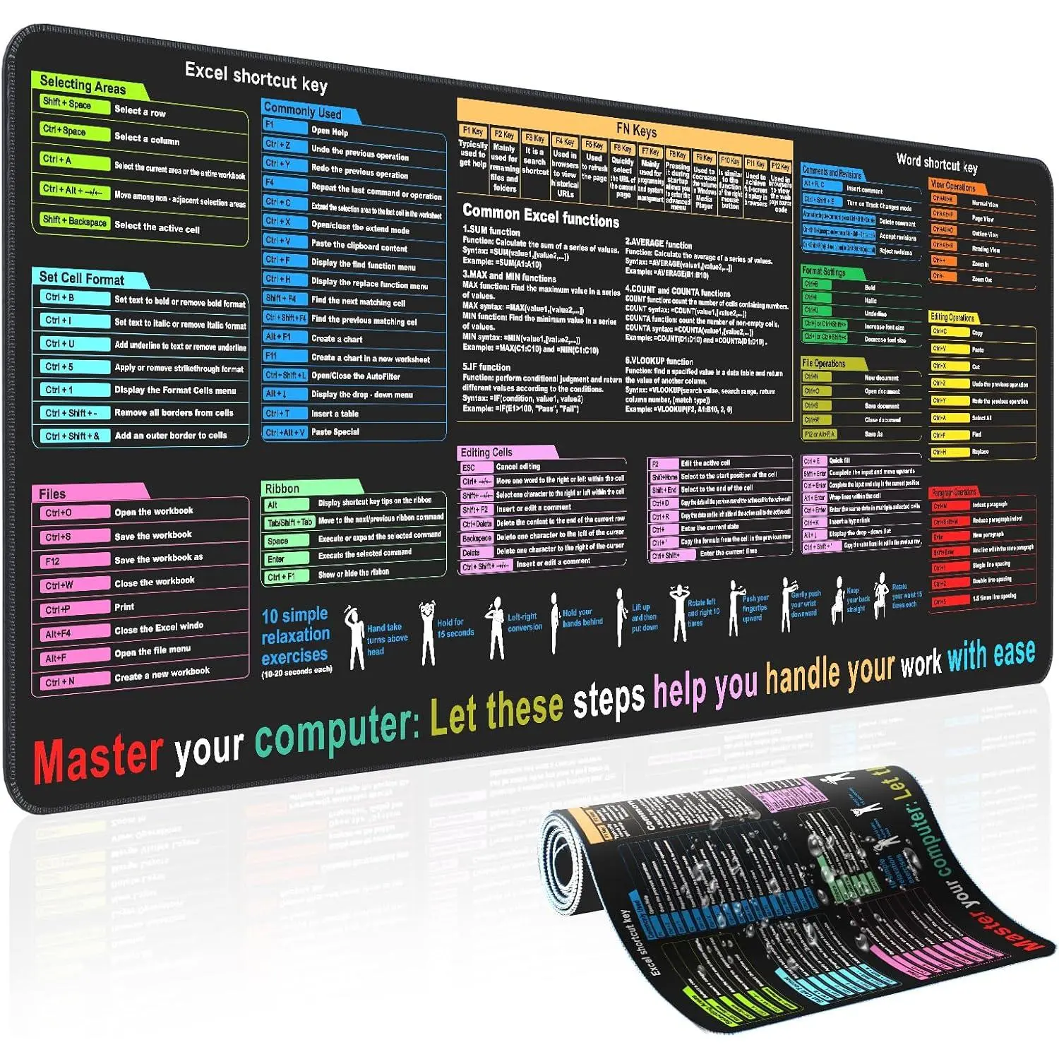 Large Gaming Mouse Pad 23.6"x13.8" - Polyester Rubber Desk Mat with Stitched Edges, Waterproof Surface, Anti-Slip Base for Office Gaming Desk Surface & PC Use