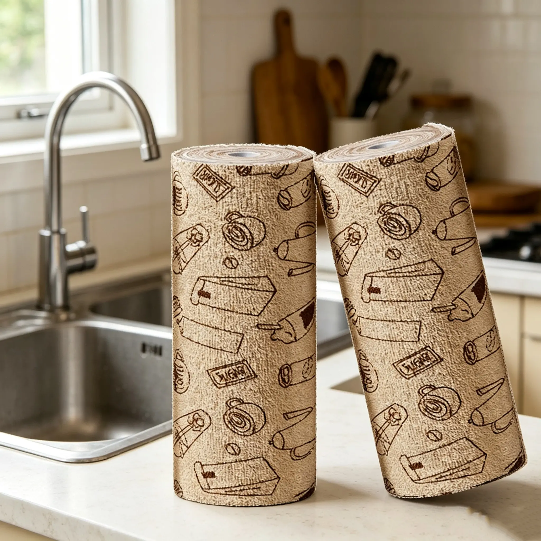 2 Rolls (40 Sheets) Thick Non-Stick Absorbent Wet/dry Towels, Hand Tearable Kitchen Cleaning Cloths, 25cm X 25cm Dishwashing Rags