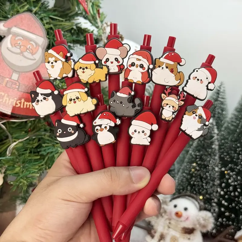 18/28pcs Creative Cute Cartoon Christmas Animal Cat and Dog Shaped Retractable Ballpoint Pens, Includes 8/18 Random Pens, 10 Refills, Back-to-School and Christmas Dog Series Clicking Ballpoint Pens, Color Random