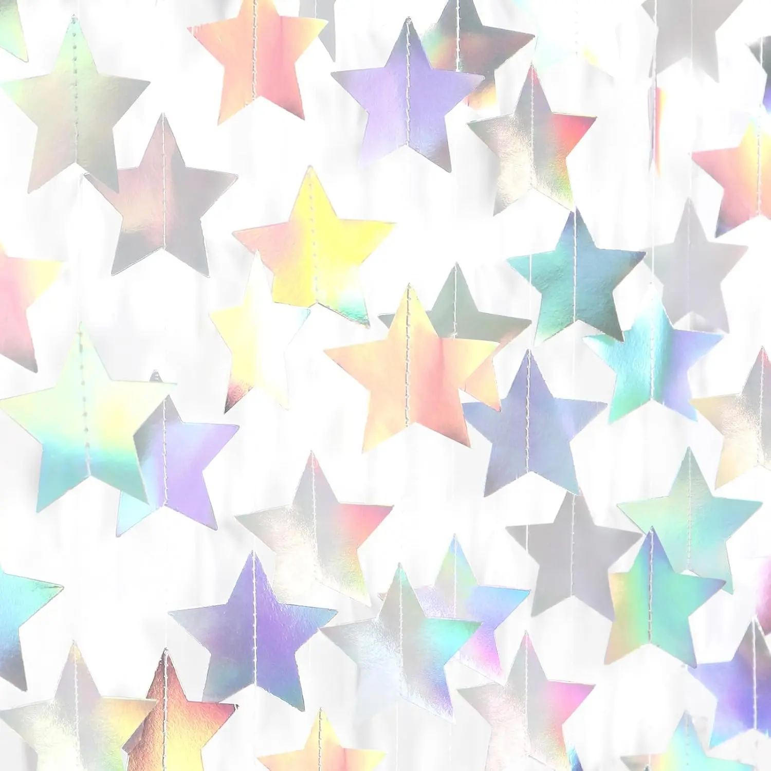 Iridescent Disco-Holographic Party Decorations Christmas Garland - 62ft Twinkle Little Star Streamers Hanging Banner,Wedding Birthday Bachelorette Baby Bridal Shower Decor