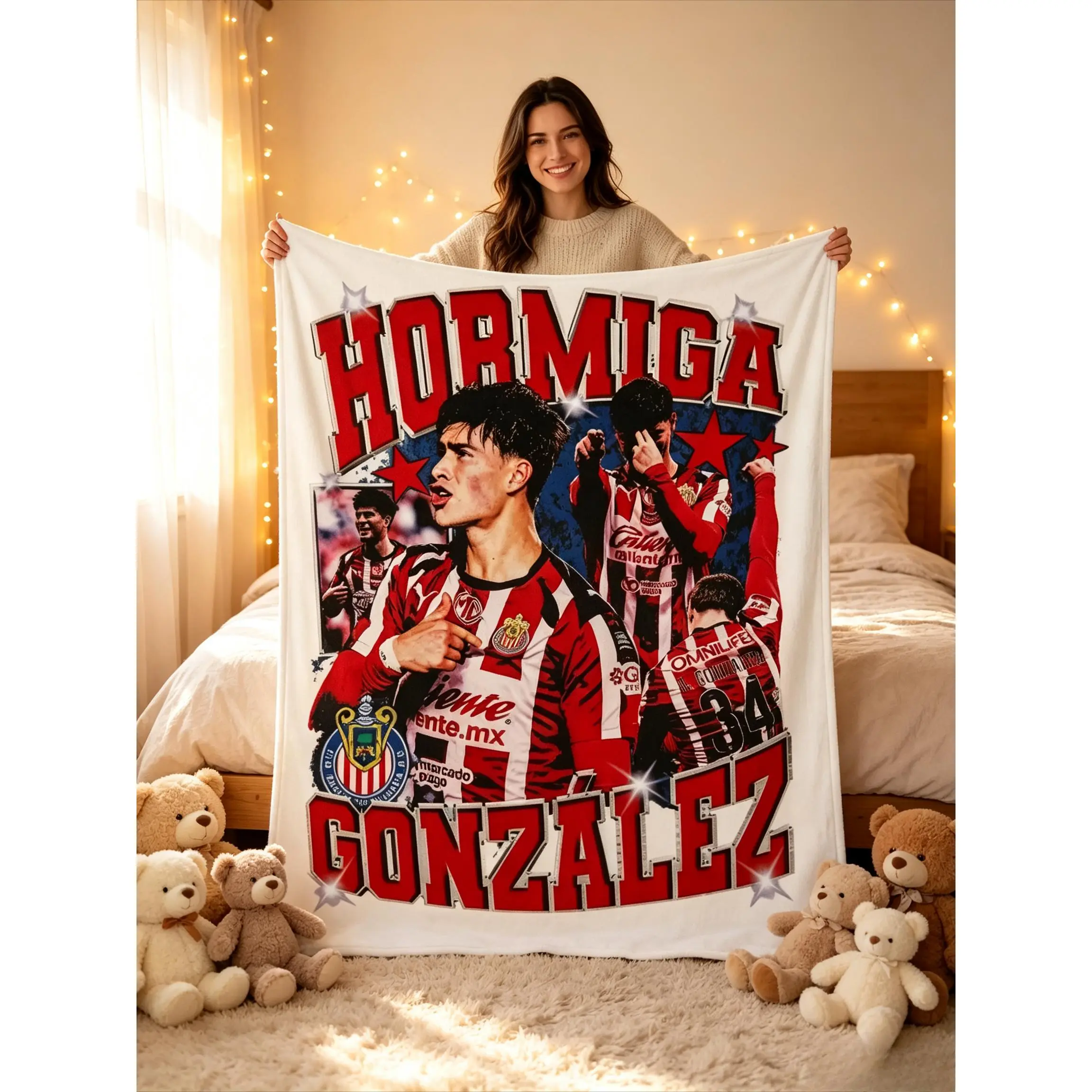 Hormiga González Chivas Guadalajara Flannel Throw Blanket, Red White Mexican Soccer Graphic Blanket, Soft Cozy Football Fan Blanket for Bedroom, Sofa & Sports Room Decor, Perfect Birthday Christmas Holiday Gift For Chivas Fans TikTok Popular Amazon Must
