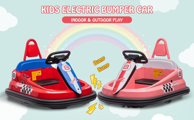 【GARVEE】Electric Ride-On Bumper Cars for Toddlers Ages 1.5-6 with Steering Wheel, Safety Belts, 360 Degree Spin, 2 Speeds, Lights, Music & Horn. Available in Red, Pink, White, and Green.