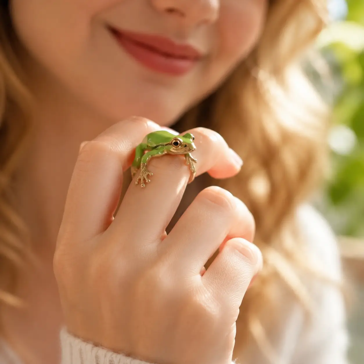 Cute Enamel Frog Wrap‑Around Ring, 3D Hand‑Painted Animal Shaped Finger Jewelry, Adjustable Open Band Metal Ornament, Novelty Nature‑Inspired Accessory For Daily Outfit, Casual Party And Aesthetic Stacked‑Ring Matching