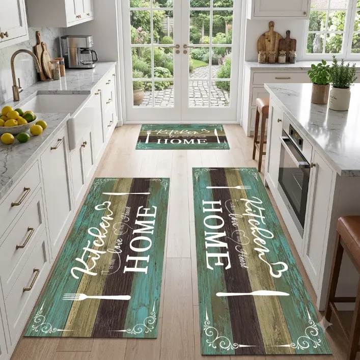 Home Kitchen 3 Piece Rug Sets  Flannel Thick Washable Non Slip Kitchen Rugs Mats for Hallways Laundry Rooms