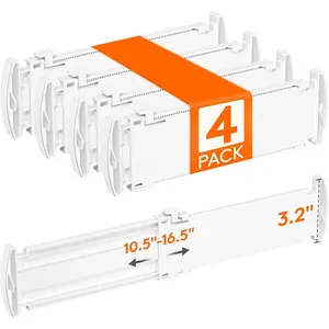 Drawer Dividers for Clothes, 3.2" High 10.5"-16.5" Expandable Dresser Drawer Organizers, Adjustable White Plastic Separators for Kitchen, Cabinet, Nursery, Socks & Underwear Storage, 4 Pack