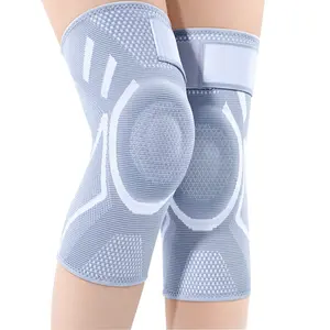 Adjustable Strap Knee Compression Sleeve, 360° Breathable Knitted Knee Brace, Thick Silicone Cushion, Pain Relief for Sports & Recovery