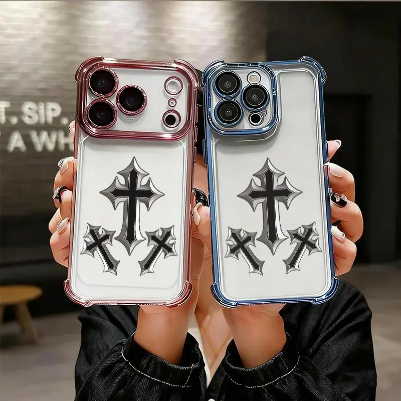 Metal gradient Gothic cross Phone Case for iPhone 17 AIR 17 PRO 16 PRO 15  PRO MAX  14 PLUS 13 PRO 12 11 series (silicone softshell) airbag anti-drop and shockproofmobile phone protective case, Accessories, Smartphone