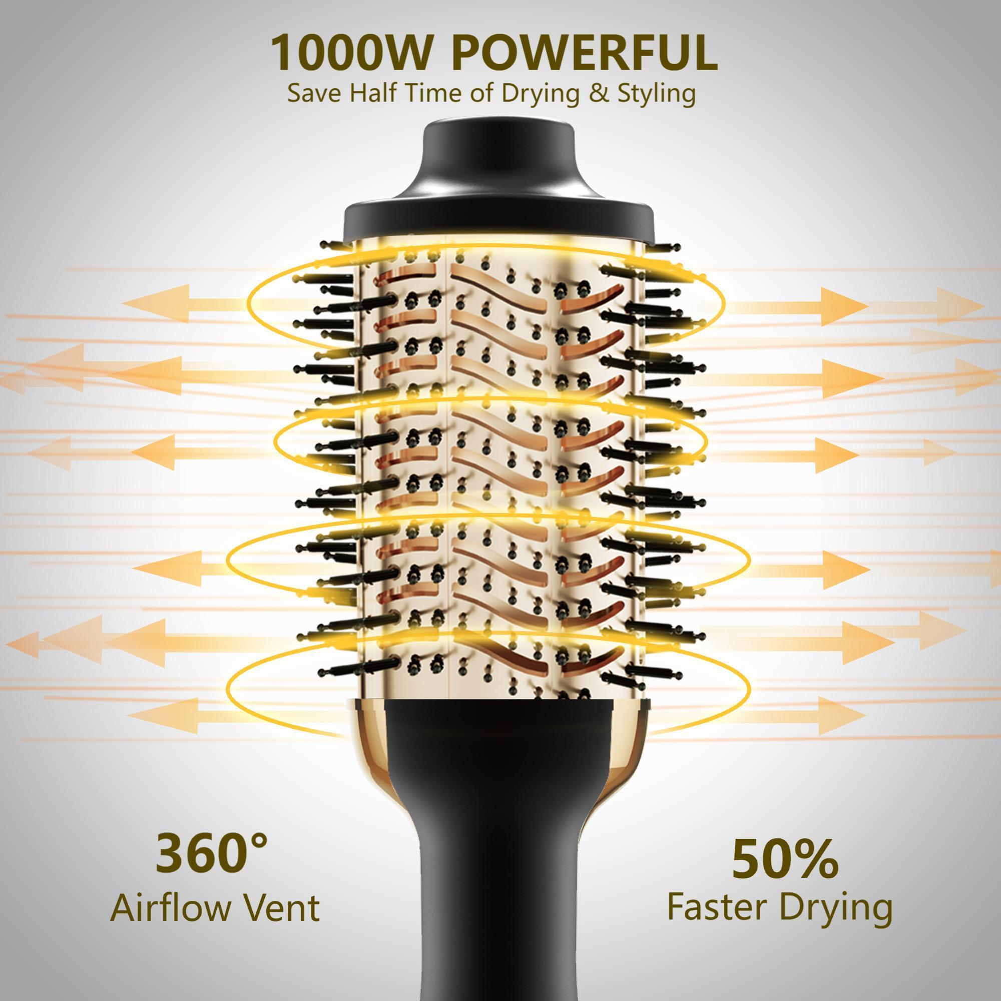 Multifunctional Hot Air Brush, 2 in 1 Blow Dryer Styler with 3 Gear Temperatures, Straightening & Curling Iron Comb, Hair Straightener Curler