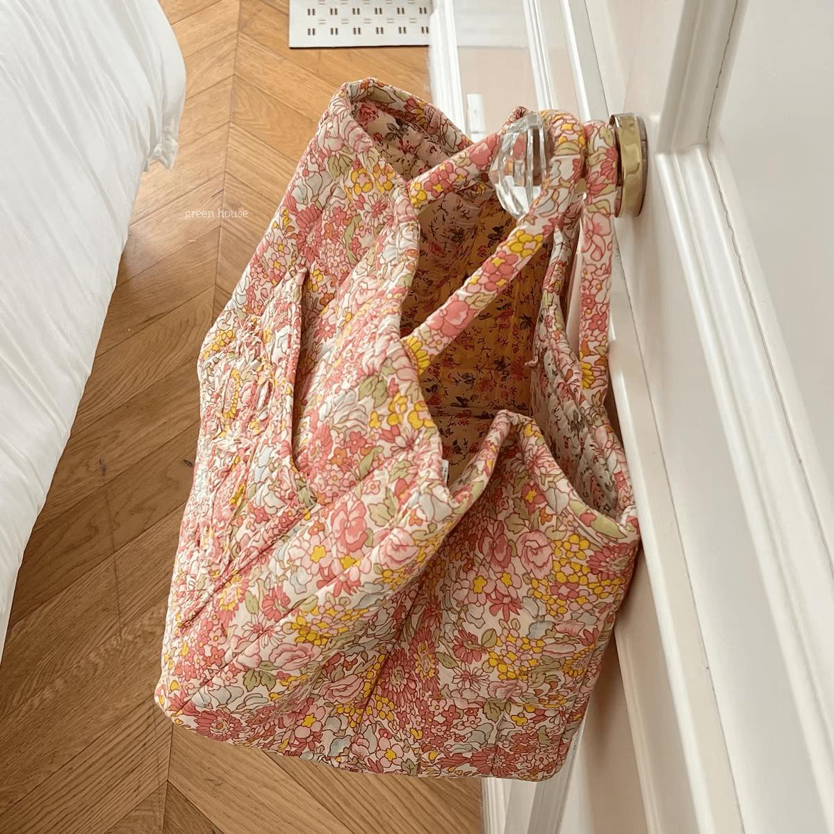 Charming Floral Fabric Storage Bins with Handles- Desktop Storage Basket, Travel Folding Organizer, Portable, Multi-Compartment Organizer for Clothes, Underwear& Accessories- Ideal for Bedroom or Bathroom Decor, Laundry Baskets