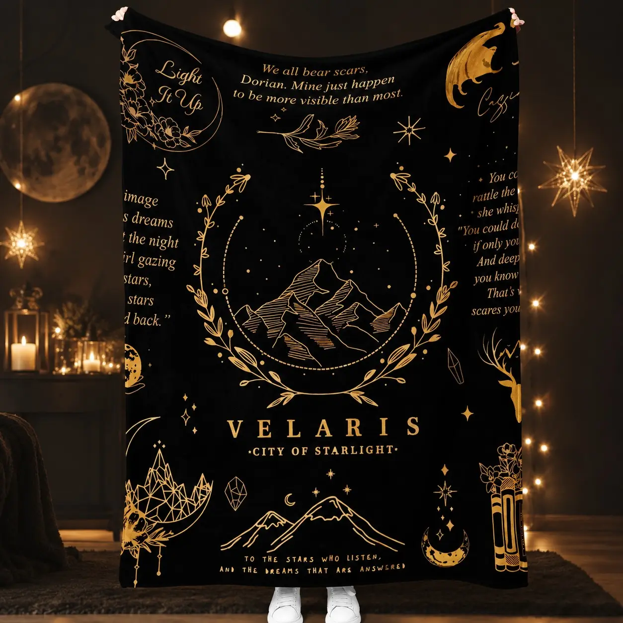 Velaris City of Starlight Flannel Throw Blanket, Soft Cozy Warm, Home Decor, Halloween Gift, Acotar Fantasy Book Quote
