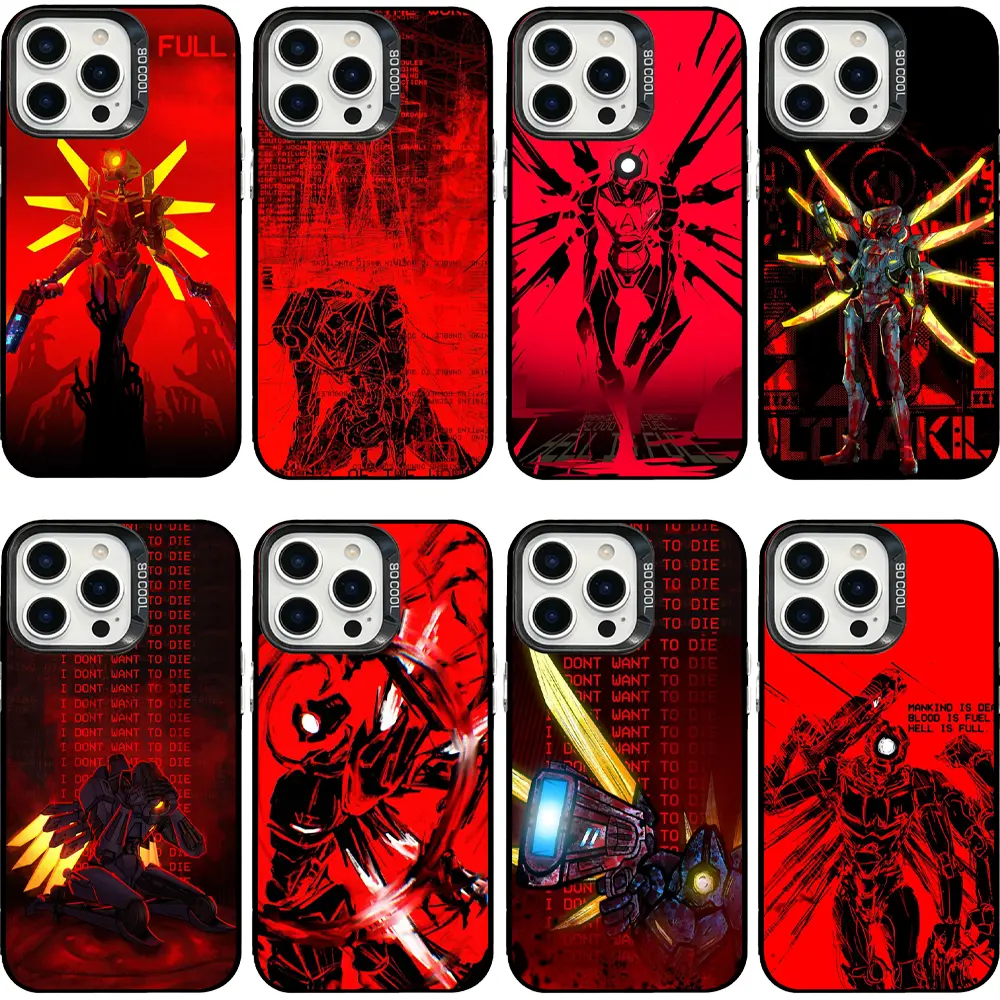 ULTRAKILL V1 Robot Game Phone Case, Red Black Cyber Mecha Aesthetic Fan Art Design, Four Corners Shockproof Soft TPU Protective Cover For iPhone 17 Air 16 Pro Max 15 14 Plus 13 12 11, Gamer Birthday Holiday Geek Gift Merch