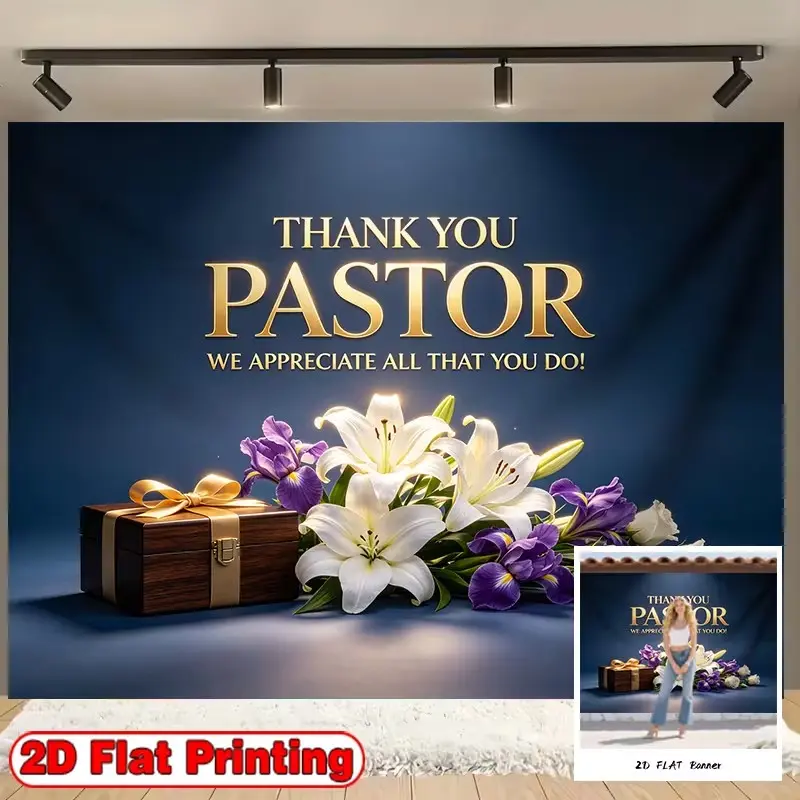 2D Flat Banner 1pc, Durable Polyester Background Cloth, Thank Pastor, Church Events, Pastor Appreciation Day, Thanksgiving Ceremony