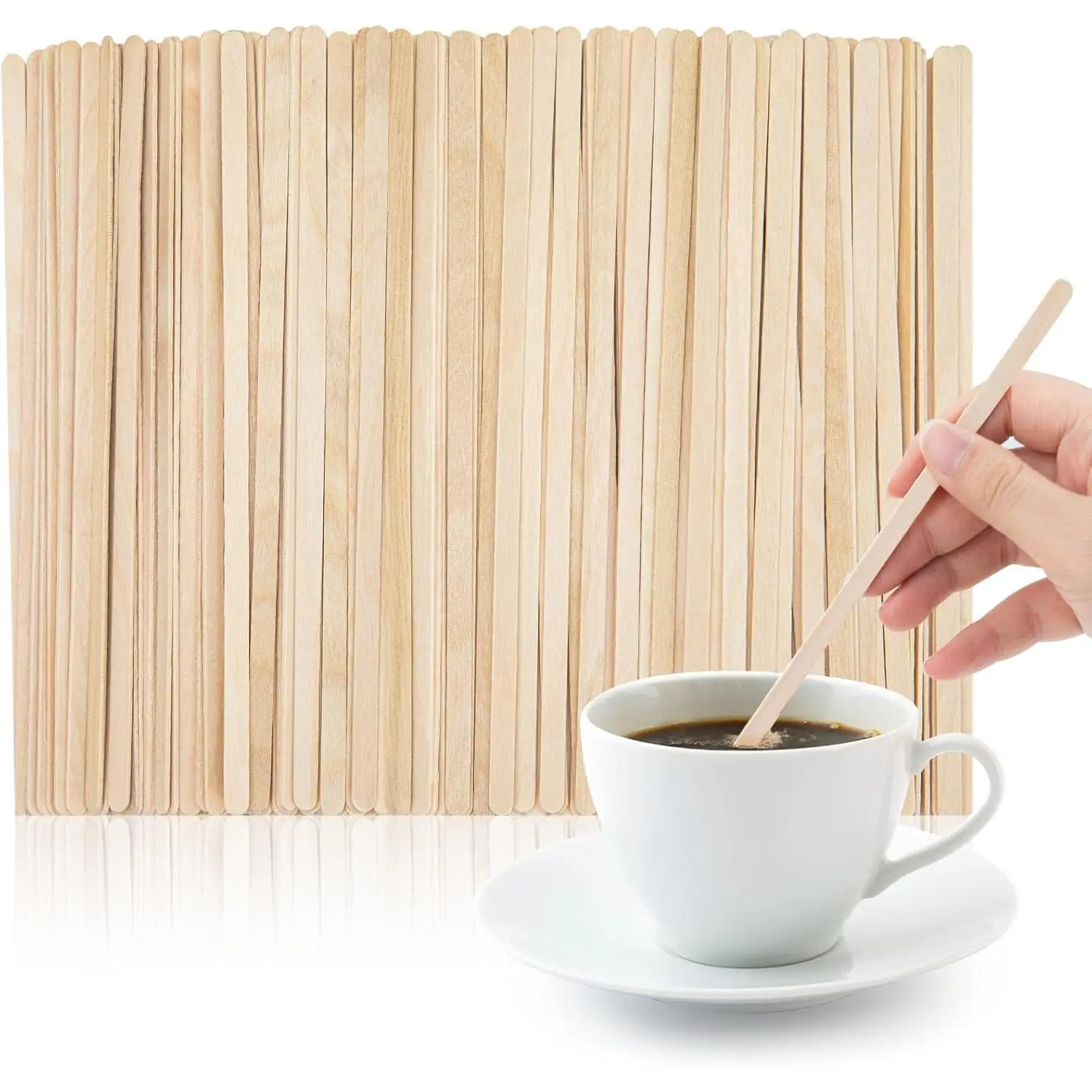 500 PCS Coffee Stirrers, 7 Inch Premium Birch Wood Sticks, Smooth Round Ends, Splinter-Free Disposable Stir Sticks for Coffee, Cocktails, Office, Home Use