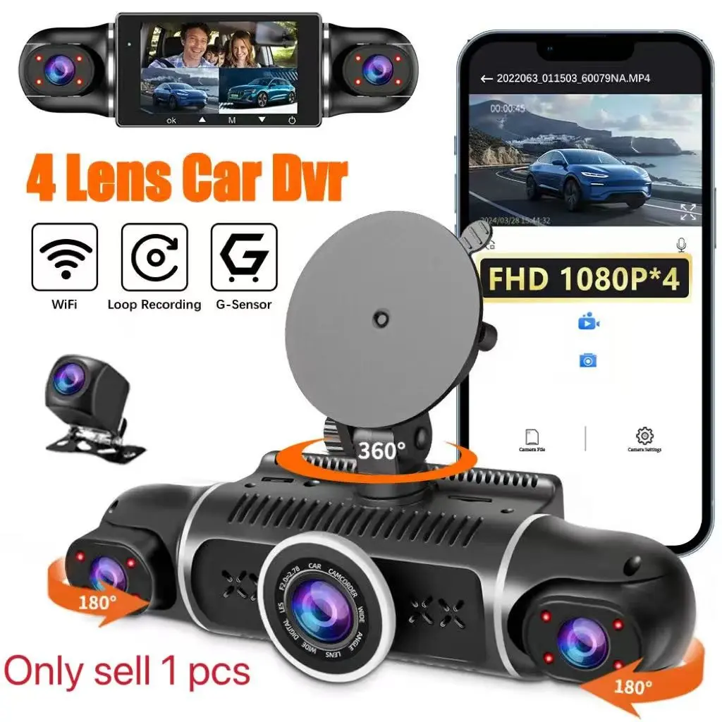 4-Channel 360° Dash Cam, 4K HD Recording, 170° Wide Angle, Night Vision, Wdr Lens, 5g WiFi, GPS, G-Sensor, Free 64GB SD Card, WiFi Car Dashcam