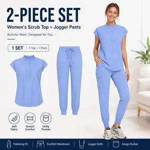 Soft Stretch Cap Sleeve Work Top & Jogger Pants All Day Comfort Uniform