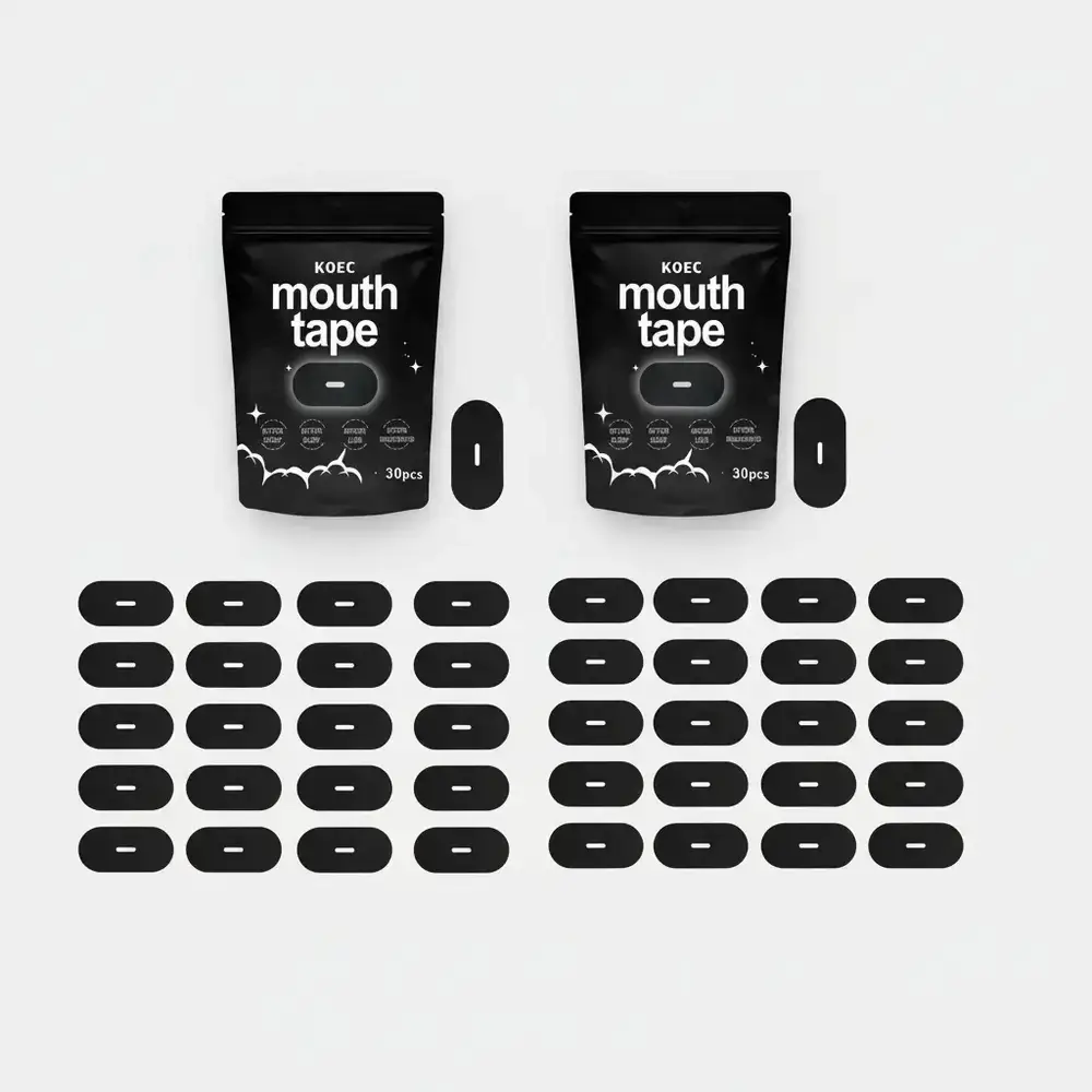 KOEC Sleep Mouth Tape Bundle, 2 Packs 30PCS Black Breathable Nonwoven Fabric with Jojoba Oil, Comfortable Sleeping Aid for Nighttime Mouth Care, Breathable Mouth Tapes