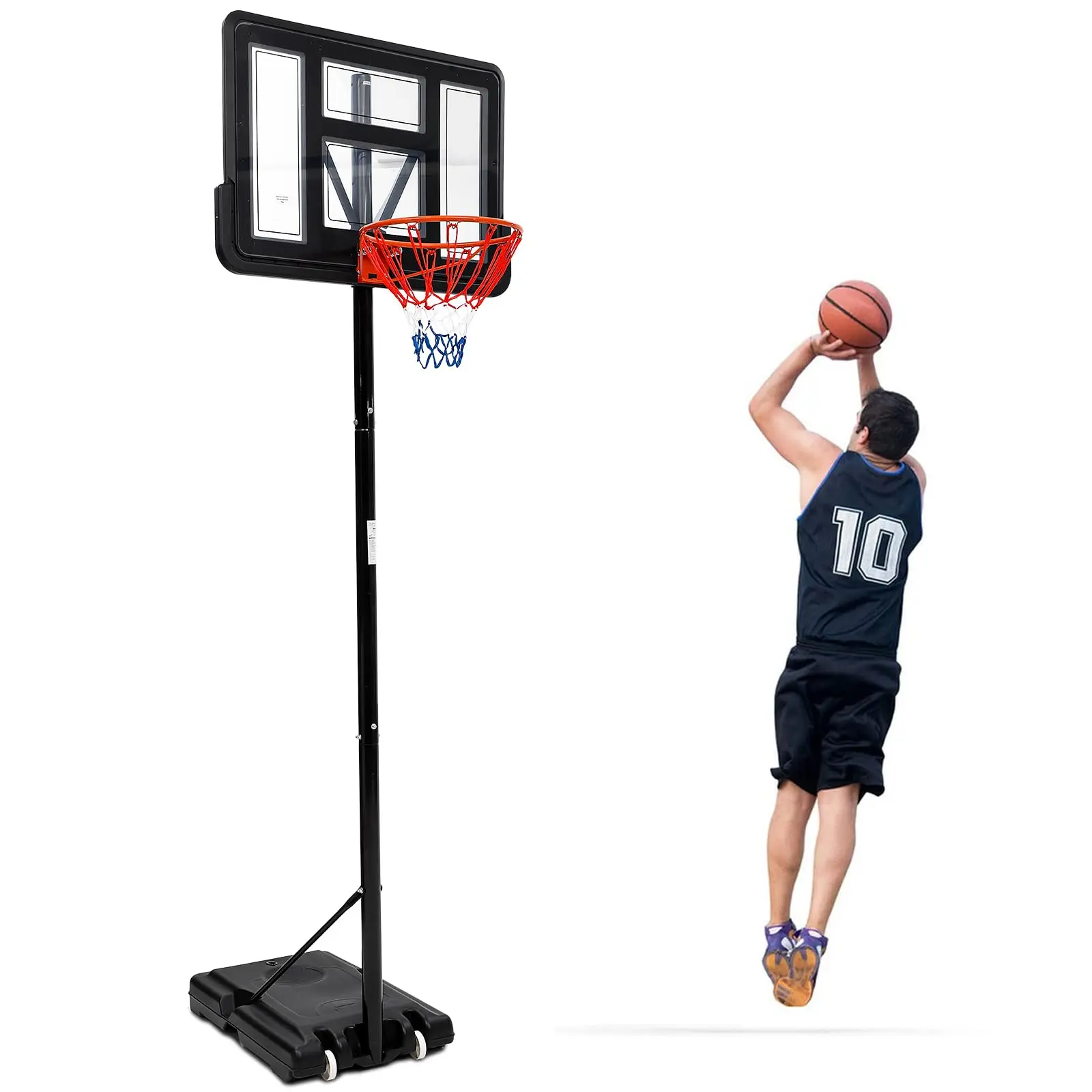 GARVEE Portable Adjustable Basketball Hoop System with 5.2-10 ft Height Range, 44-Inch Shatterproof Backboard, Rust-Resistant Steel Pole, and Wheels for Easy Outdoor Mobility, Suitable for Youth and Adults