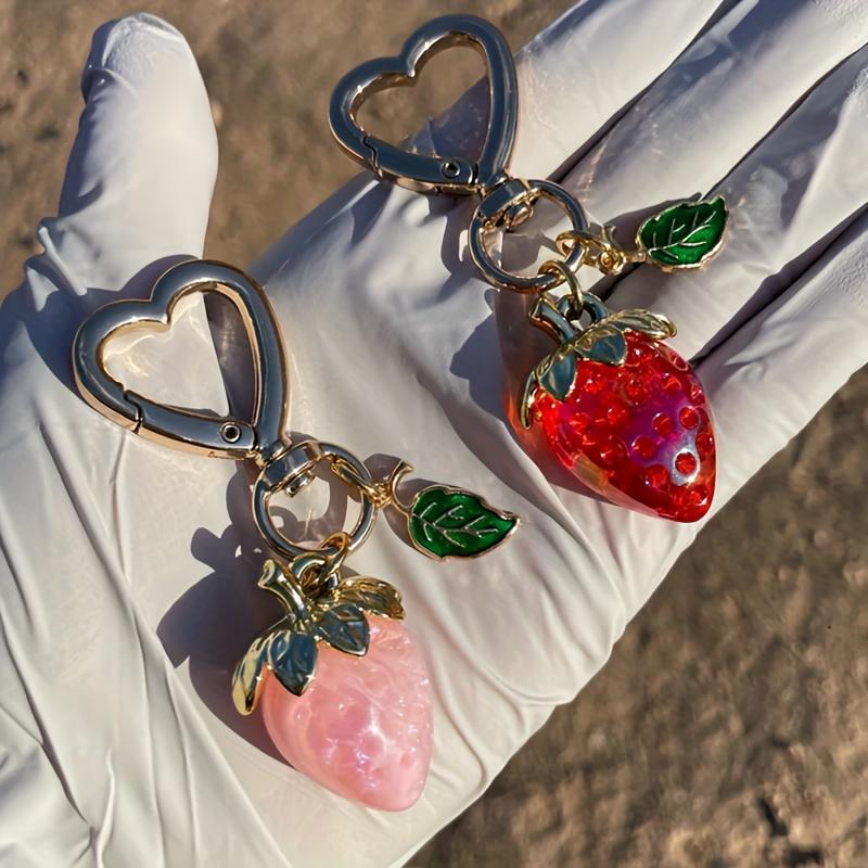 Cute Strawberry Design Keychain, Multi-Application Hanging Decoration, Heart Shaped Keychain, Phone Accessories for Women & Men, Bag Charm, Pink