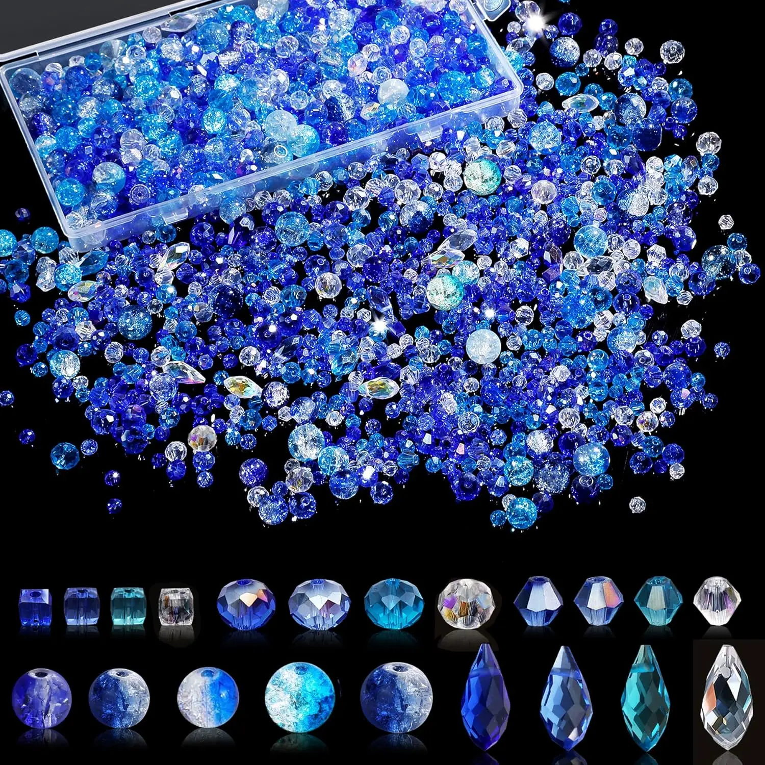 1000 count Glass Beads for  Making Colorful Rainbow Craft  Beads with Loose Beads Sparkly Beads for DIY Necklace Bracelet Earring(Blue)