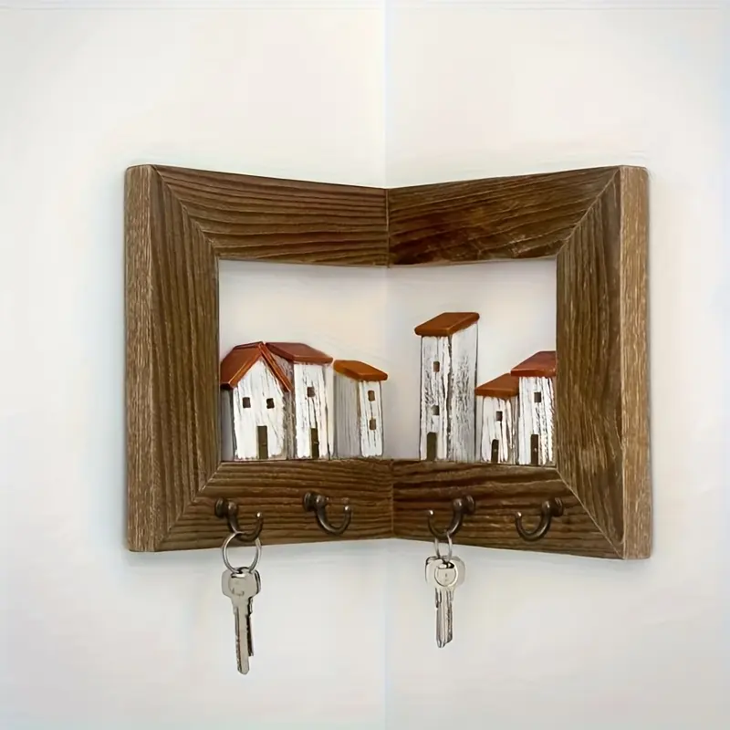 Rustic Mini House Wooden Wall Mount Key Holder, Multi Storage Rack For Keys & Mail, Space Saving Vintage Entryway Decor, Perfect Realtor Closing Gift, Housewarming & Christmas Souvenir