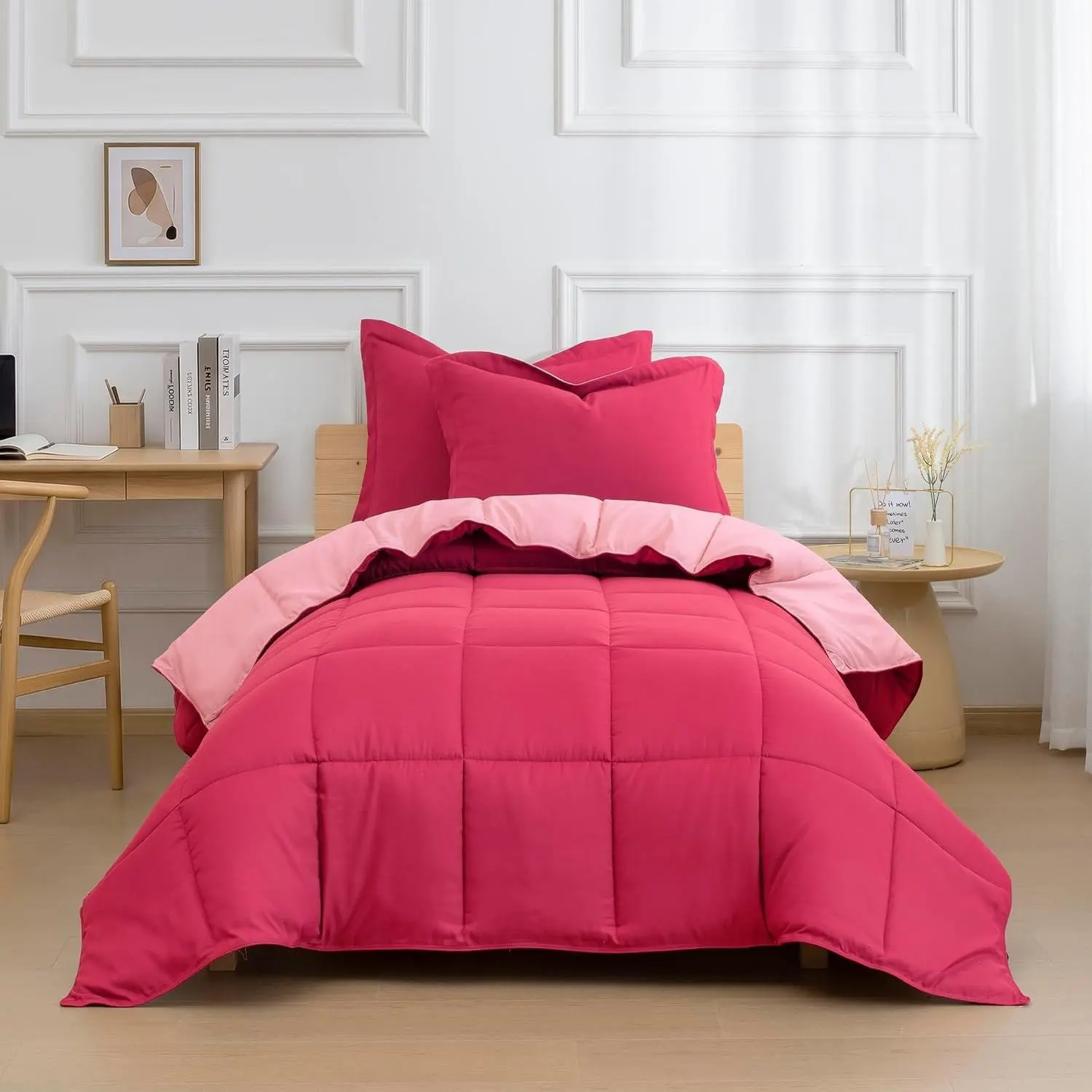 3pc Pink Twin/Twin XL Bedding Comforter Set with Duvet Insert Blanket - Lightweight, Soft Fabric, All Seasons Use, Reversible, Box Stitched, 4 Corner Tabs, Breathable, Machine Washable