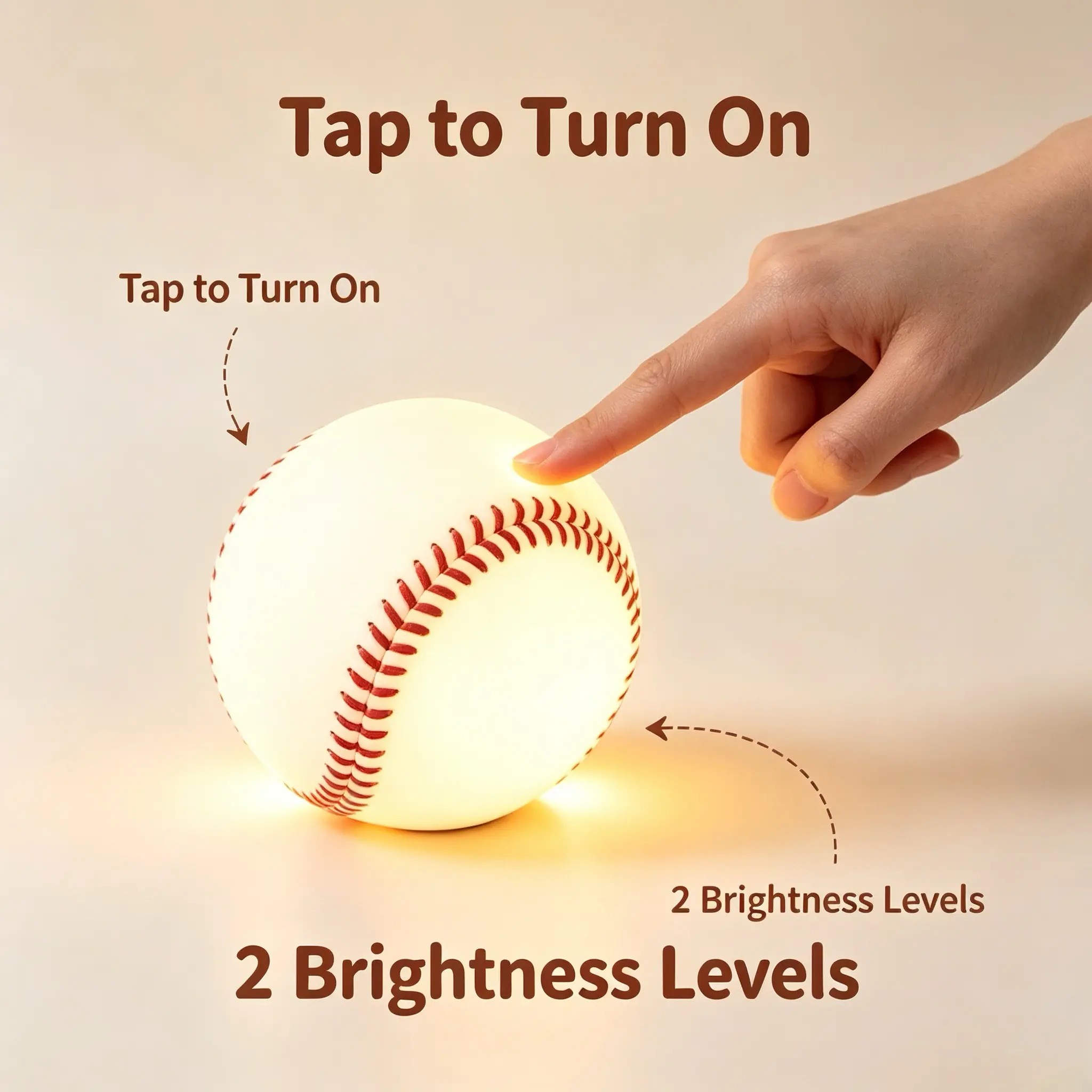 Magnetic Touch Baseball Night Light, USB Rechargeable Silicone Lamp with 2 Adjustable Brightness, Portable Tap Control Sport Ball Lamp, Built-in Magnet Can Attach to Fridge Door Handle Metal Surface, Soft Warm Light Bedroom Nursery Decor, Ideal Gift for B