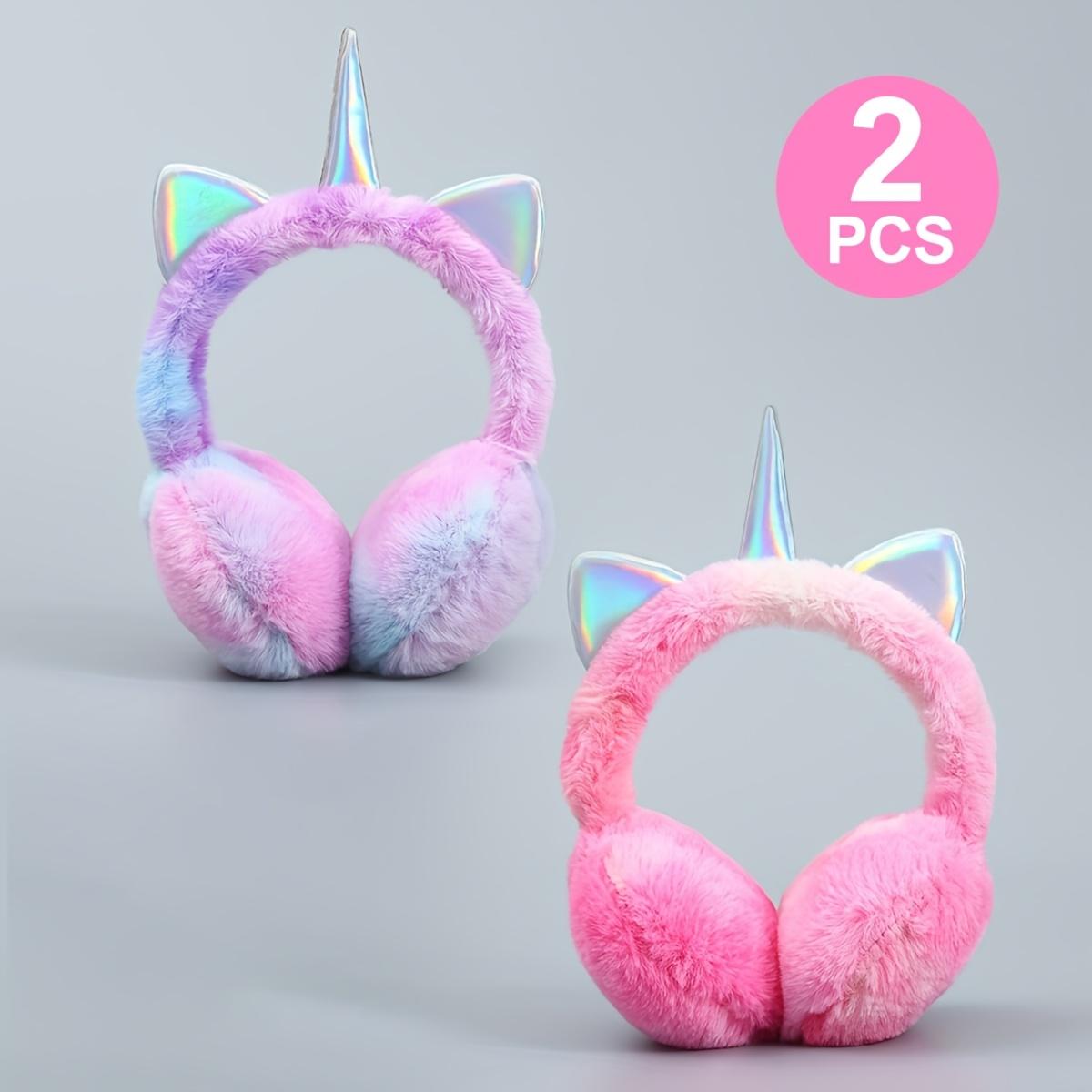 2-Pack Kids Winter Ear Warmers - Soft Plush Unicorn Ear Muffs with Pastel Pink, Purple, Blue, or - Cold Weather Ear Protection for Girls & Boys Ages 3-6 Years - Birthday Party, School, Everyday Winter Outfits - Non-Electric Safe Ear Covers, Kids Cold Weat
