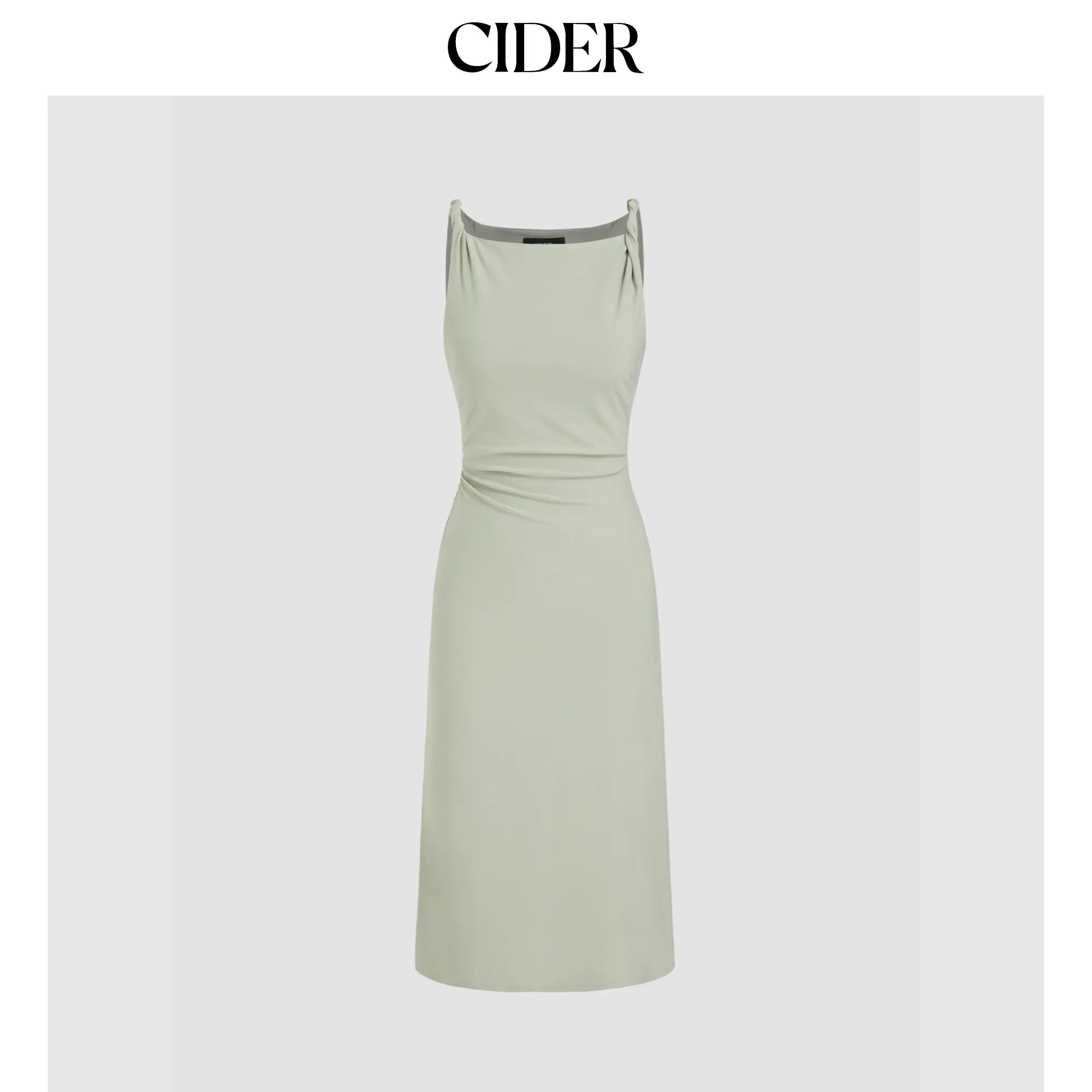Cider Boat Neck Twist Ruched Midi Dress