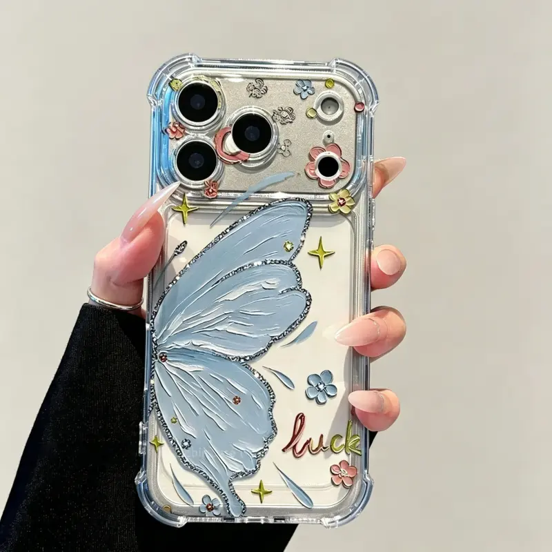 Butterfly Pattern Luxury Transparent Phone Case - 4-Corner Shockproof Shell, Multi-Models Protection Accessory for iPhone 17 Pro Max,16 Plus,15,14,13,12,11 Pro,XS Max & Samsung A56,A55,A54,A53,A36,A35,A34, Stylish Modern Gift