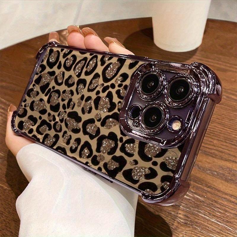 Leopard Print Electroplated TPU Fabric iPhone Back Casing, High-Gloss Back, Vibrant Colors, Multi-Model Compatible with iPhone 17 Pro Max,17 Air,16 E,15 Plus,14,13,12,11,X,XSR - Cellphone Protection Accessory for Smartphone Users, Accessories, Back Cover