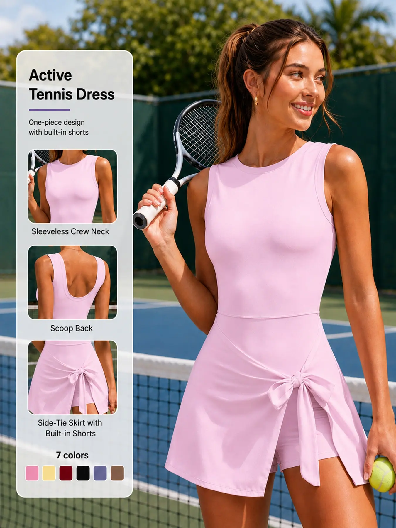 Women’s Sleeveless Backless Tennis Dress with Built In Shorts High Stretch Soft Butt Lifting Athletic Workout Dress for Gym Running Cycling Golf