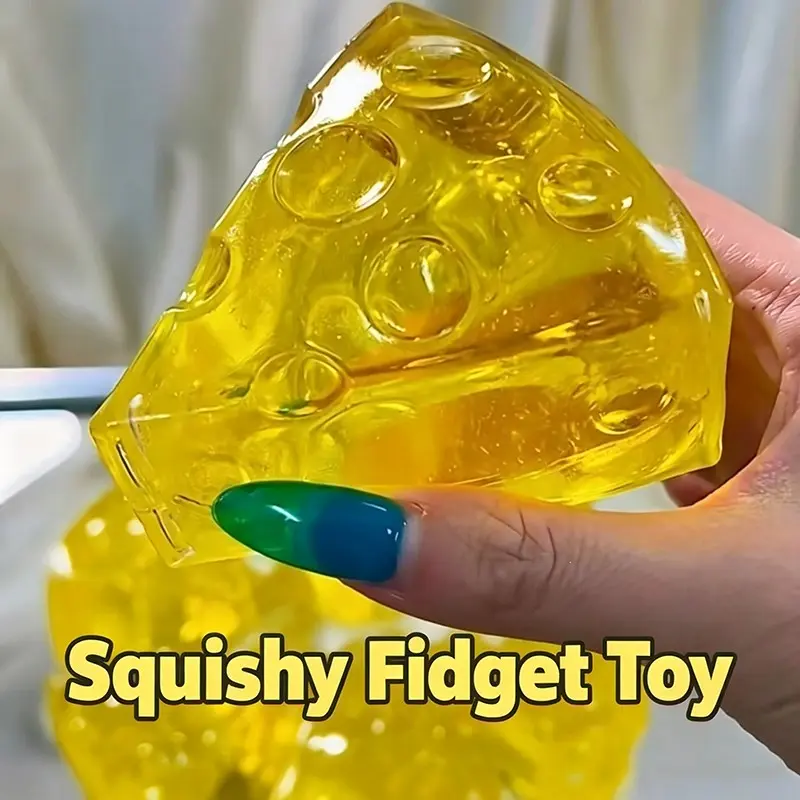 Office Desk Stress Relief Toy, Transparent Cube Soft Sensory Fidget Toy, Slow Foaming Honeycomb Finger Squeeze, Realistic Cheese Shape