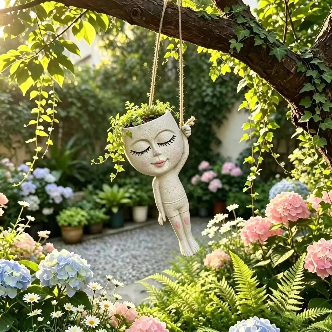 Creative Resin Flower Pot, Wall-Mounted Girl Design, Indoor/outdoor Plant Decor, Multi-Use Planter for Greenery & Succulents