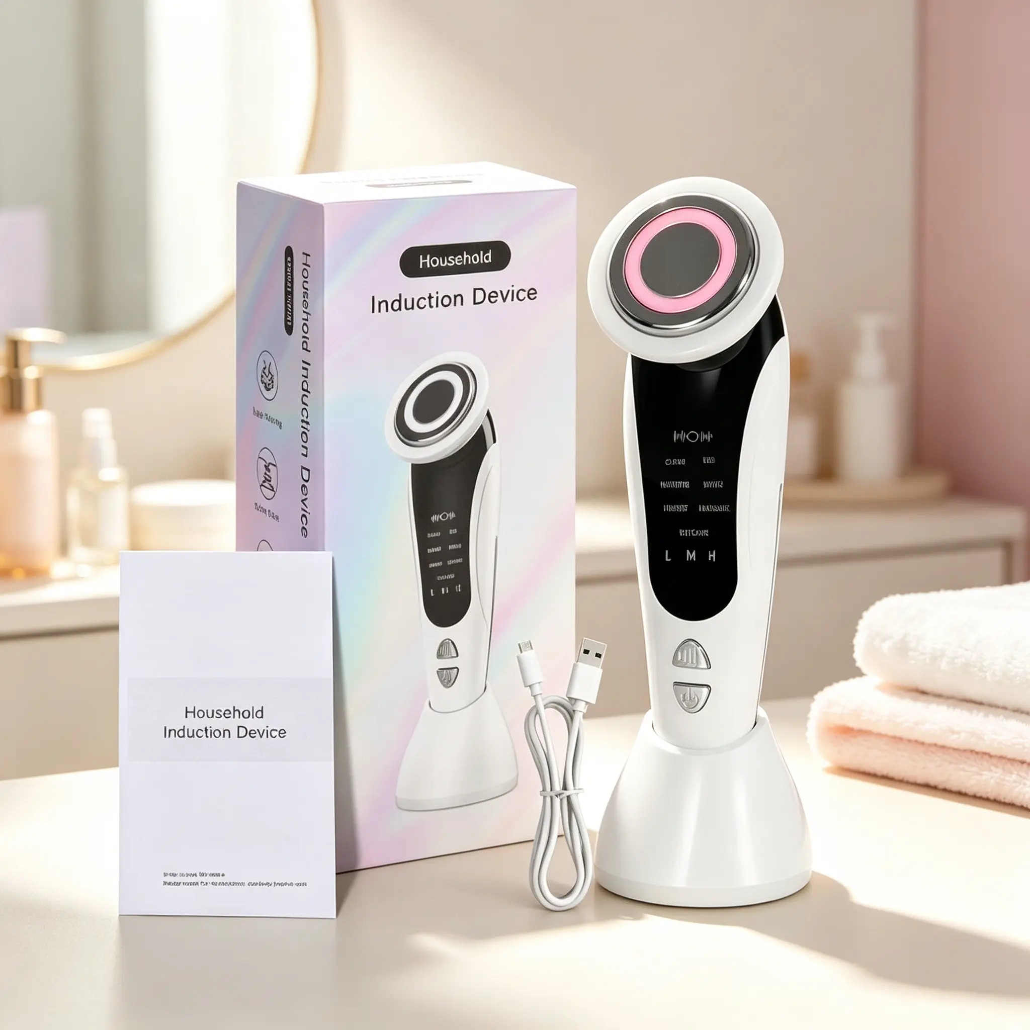 7-in-1 Facial Massager Skin Tightening Machine for Women - Rechargeable Electric Face Lifting Device with LED Light Therapy, Deep Cleansing, Anti-Aging, Skin Rejuvenation & Eye Care, Ideal for Home Skincare Routine & All Skin Types