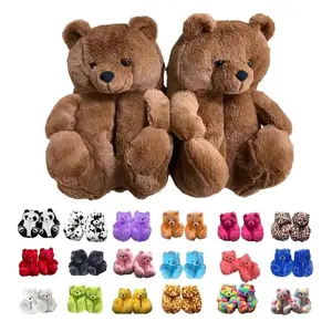YanQing New Fashion Bear Plush Slippers Women Men House Animals Soft Shoes Christmas Slipper Adults Indoor Shoes Gifts