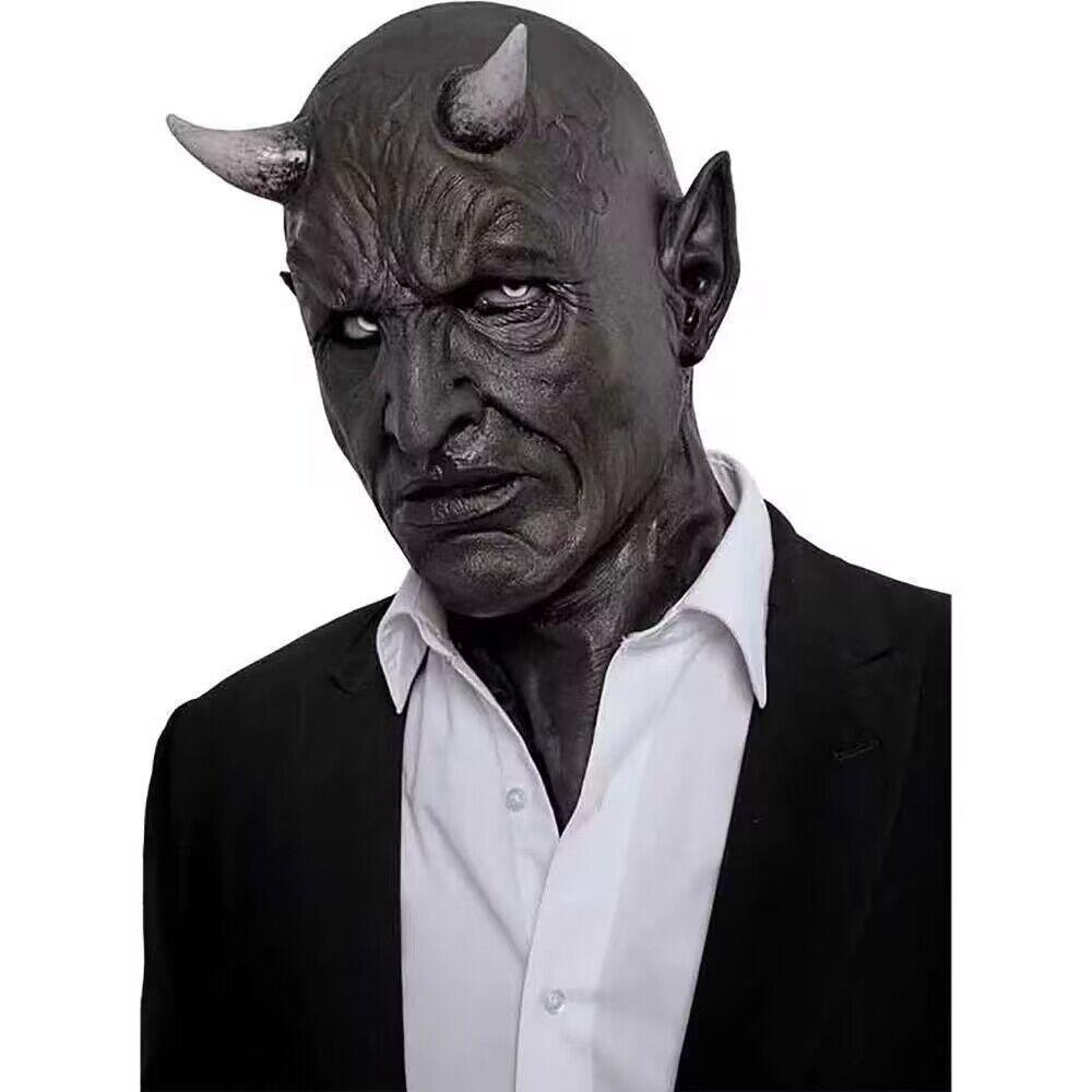 New Black Horned Demon Mask Full Face Latex Head Cover Haunted House Secret Room Scary Dressed Horned Head Cover