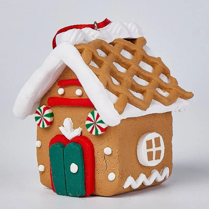 Enchanted Gingerbread Village Ornaments, Set of 4 Hand-Painted Clay Houses, Christmas Tree Decor, Whimsical Holiday Gift, Festive Ornament Set