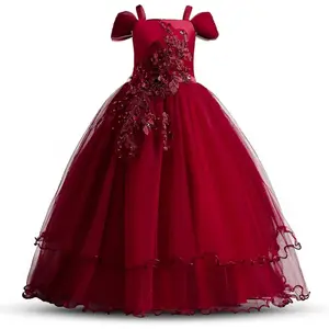 Girl's Lace Embroidery Party Ballroom Gown Elegant Wedding Bridesmaid Dress Birthday Party Princess Dress,Girl's Communion Dress